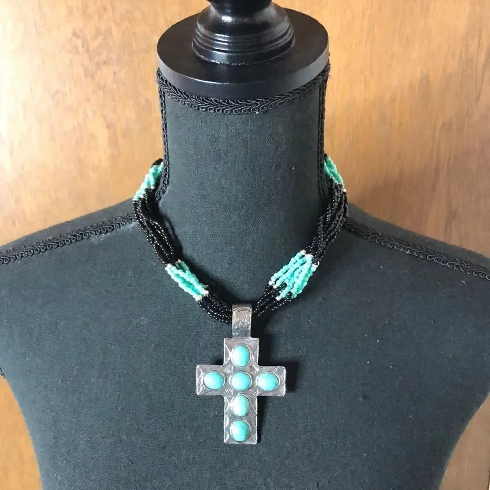 WEST & CO Cross Beaded Faux Turquoise Necklace